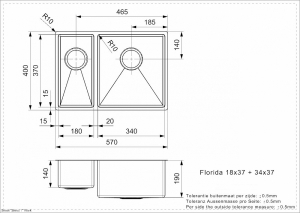 Кухонная мойка из нержавеющей стали Reginox Florida L 18х37+34х37 код 101517